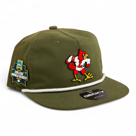 Louisville Cardinals Retro 2025 College World Series 3D Classic Rope Hat- Olive/ White