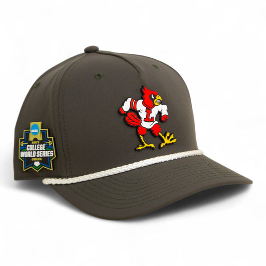 Louisville Cardinals Retro 2025 College World Series 3D Five Panel Classic Rope Hat- Dark Olive Green/ White
