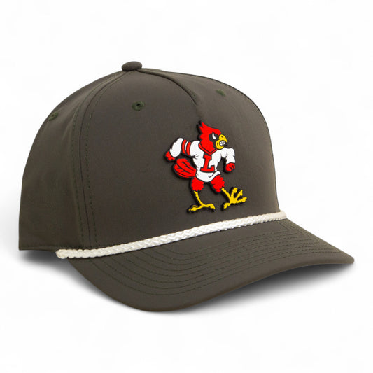 Louisville Cardinals Retro 3D Five Panel Classic Rope Hat- Dark Olive Green/ White