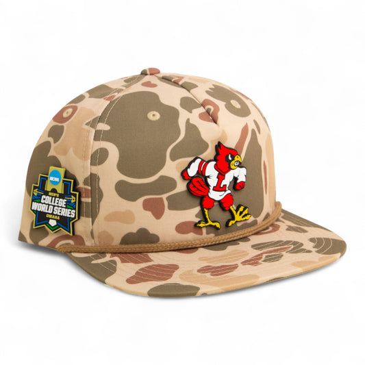 Louisville Cardinals Retro 2025 College World Series 3D Umpqua Rope Hat- Harvest Duck Camo/ Light Brown