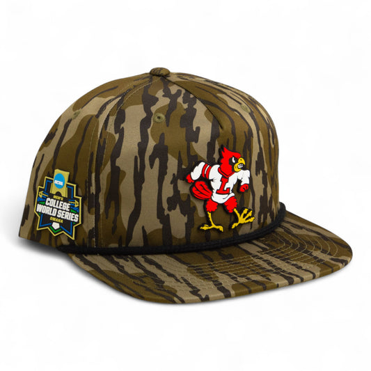 Louisville Cardinals Retro 2025 College World Series 3D Umpqua Rope Hat- Mossy Oak Bottomland/ Black