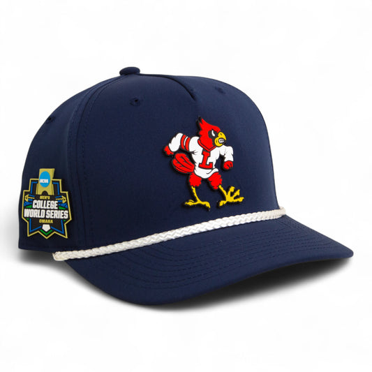 Louisville Cardinals Retro 2025 College World Series 3D Five Panel Classic Rope Hat- Navy/ White
