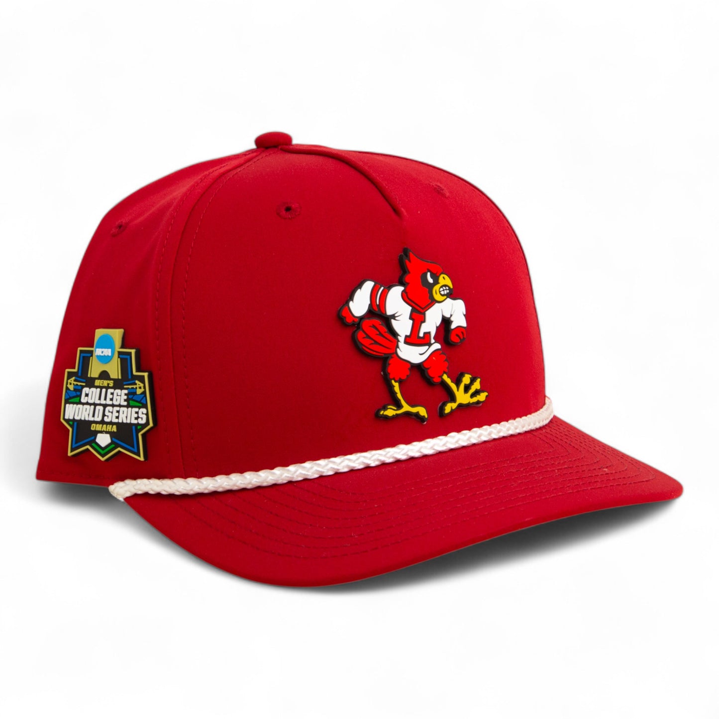 Louisville Cardinals Retro 2025 College World Series 3D Five Panel Classic Rope Hat- Red/ White