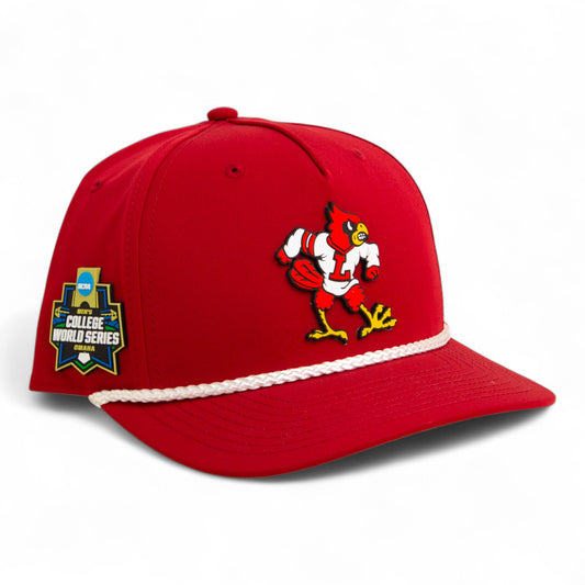 Louisville Cardinals Retro 2025 College World Series 3D Five Panel Classic Rope Hat- Red/ White