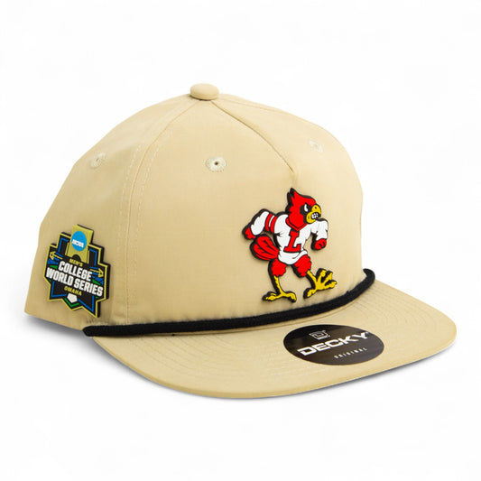 Louisville Cardinals Retro 2025 College World Series 3D Classic Rope Hat- Birch/ Black