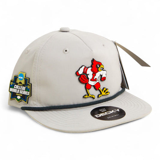 Louisville Cardinals Retro 2025 College World Series 3D Classic Rope Hat- Grey/ Charcoal