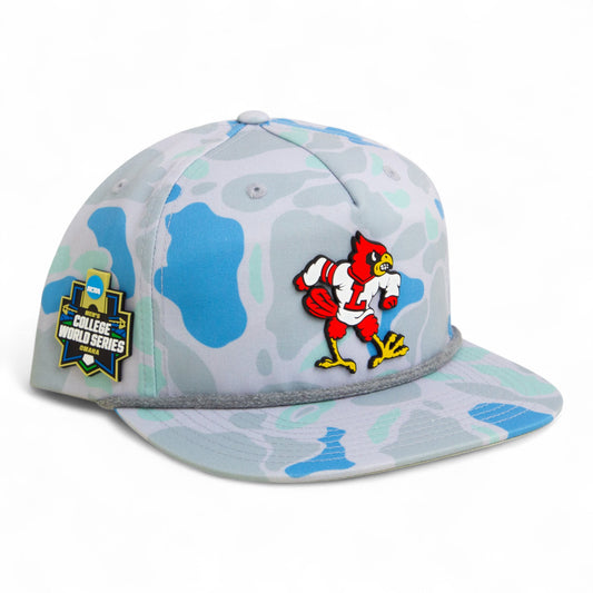 Louisville Cardinals Retro 2025 College World Series 3D Umpqua Rope Hat- Saltwater Duck Camo/ Charcoal