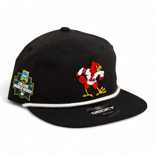Louisville Cardinals Retro 2025 College World Series 3D Classic Rope Hat- Black/ White