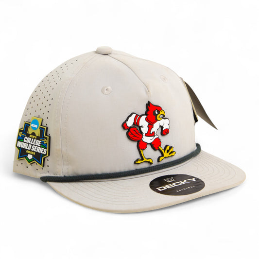 Louisville Cardinals Retro 2025 College World Series 3D Perforated Rope Hat- Grey/ Charcoal