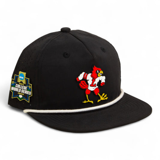 Louisville Cardinals Retro 2025 College World Series 3D Perforated Rope Hat- Black/ White