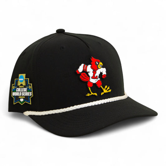 Louisville Cardinals Retro 2025 College World Series 3D Five Panel Classic Rope Hat- Black/ White