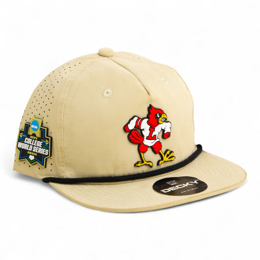Louisville Cardinals Retro 2025 College World Series 3D Perforated Rope Hat- Birch/ Black