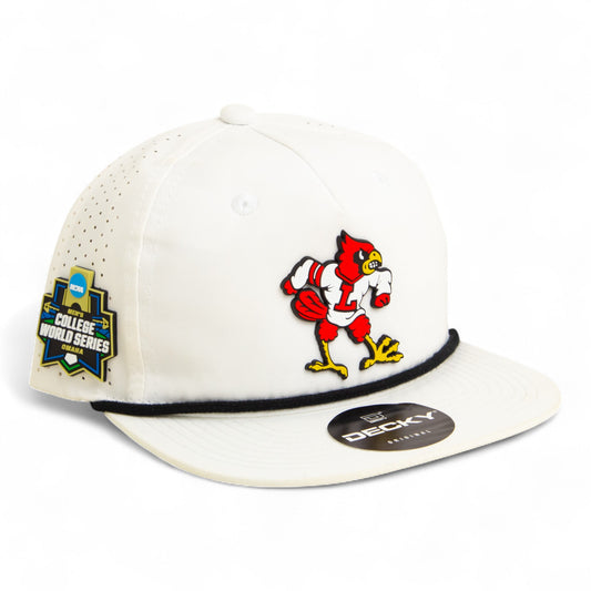 Louisville Cardinals Retro 2025 College World Series 3D Perforated Rope Hat- White/ Black