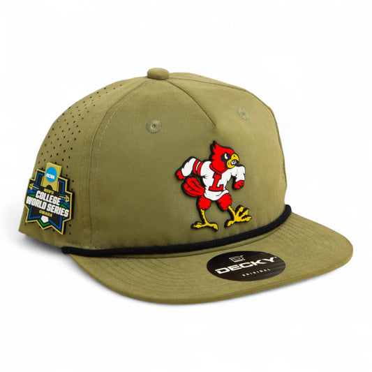 Louisville Cardinals Retro 2025 College World Series 3D Perforated Rope Hat- Loden/ Black