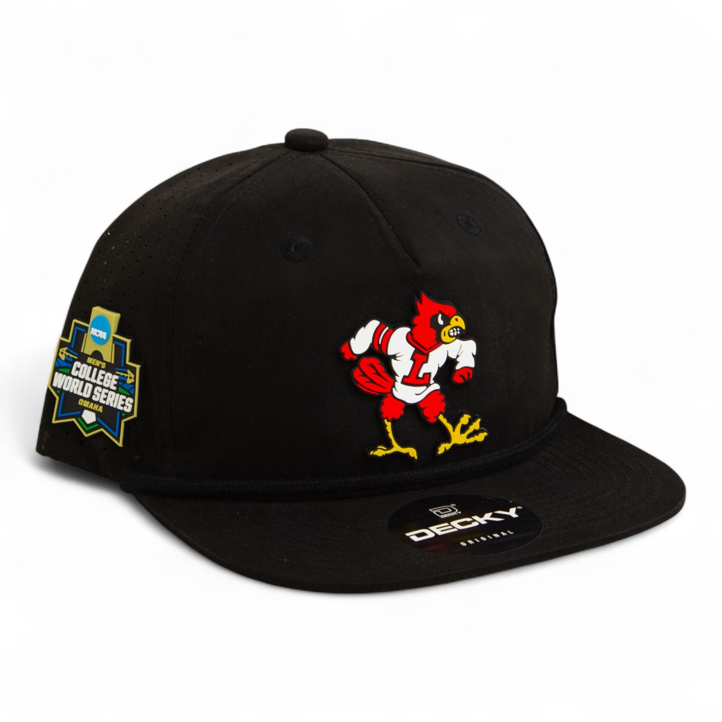 Louisville Cardinals Retro 2025 College World Series 3D Perforated Rope Hat- Black