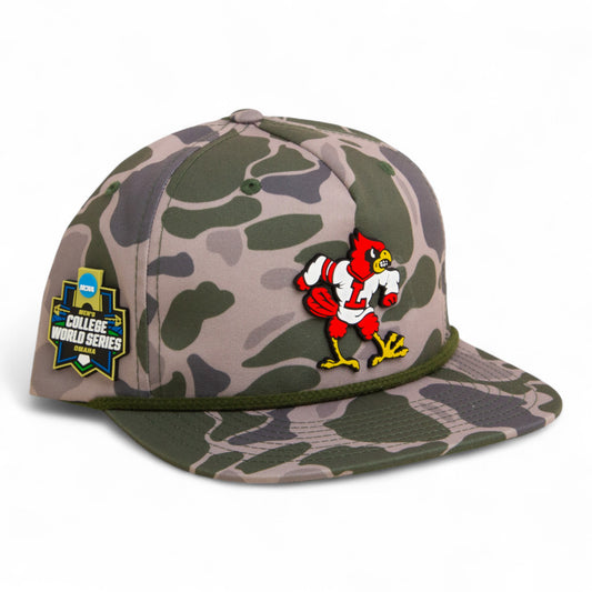 Louisville Cardinals Retro 2025 College World Series 3D Umpqua Rope Hat- Marsh Duck Camo/ Olive Green