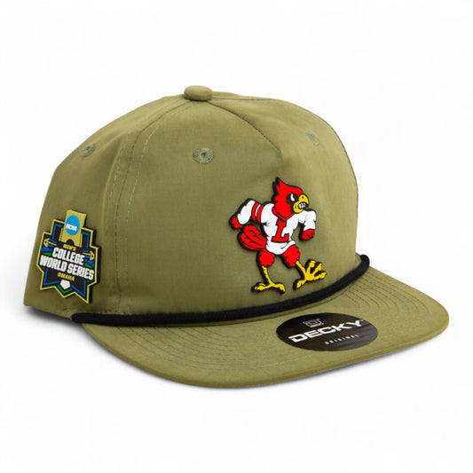 Louisville Cardinals Retro 2025 College World Series 3D Classic Rope Hat- Loden/ Black