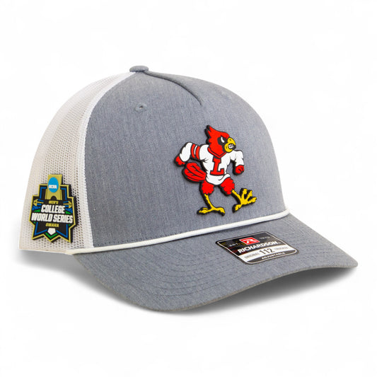 Louisville Cardinals Retro 2025 College World Series 3D Snapback Trucker Rope Hat- Heather Grey/ White