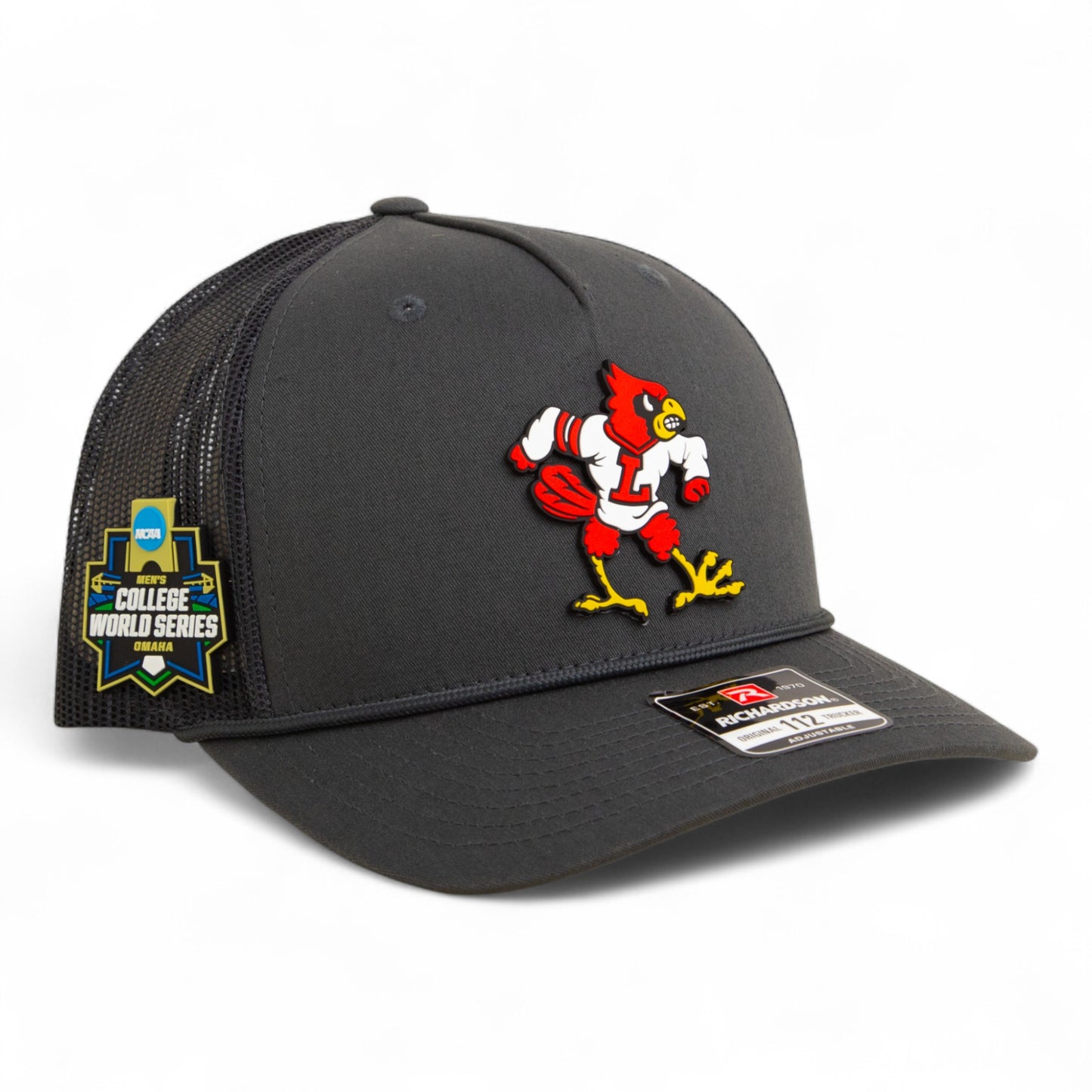 Louisville Cardinals Retro 2025 College World Series 3D Snapback Trucker Rope Hat- Charcoal