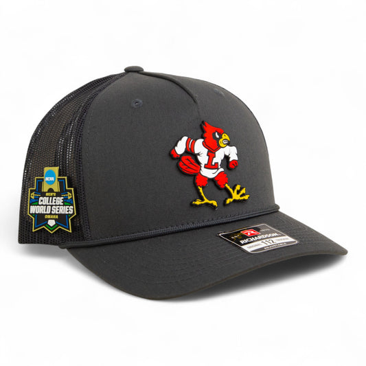 Louisville Cardinals Retro 2025 College World Series 3D Snapback Trucker Rope Hat- Charcoal