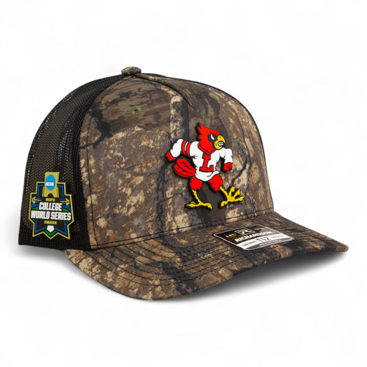 Louisville Cardinals Retro 2025 College World Series 3D Snapback Trucker Hat- Realtree Timber/ Black