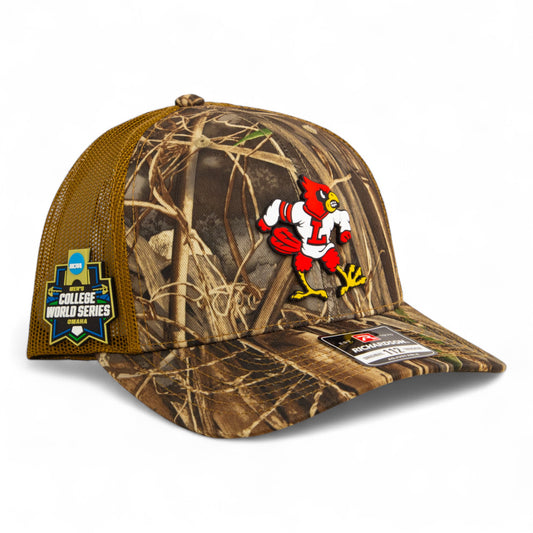 Louisville Cardinals Retro 2025 College World Series 3D Snapback Trucker Hat- Realtree Max 7/ Buck