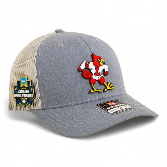 Louisville Cardinals Retro 2025 College World Series 3D Snapback Trucker Hat- Heather Grey/ Light Grey