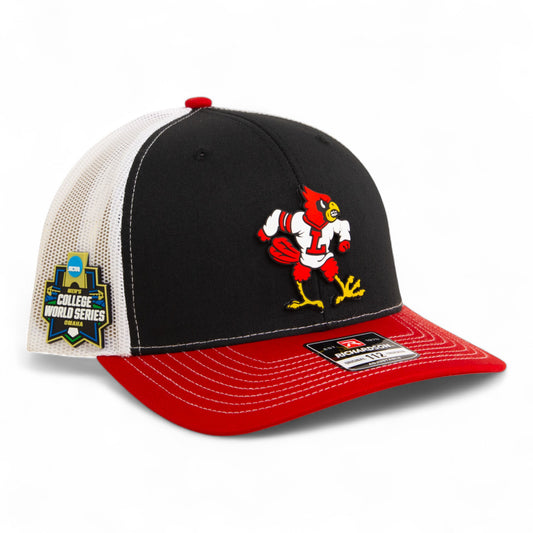 Louisville Cardinals Retro 2025 College World Series 3D Snapback Trucker Hat- Black/ White/ Red