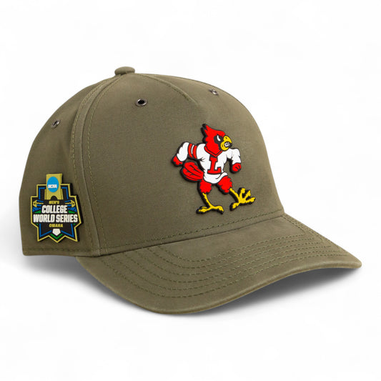 Louisville Cardinals Retro 2025 College World Series 3D Snapback Canvas Hat- Olive