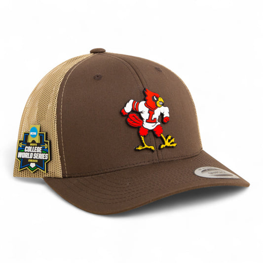 Louisville Cardinals Retro 2025 College World Series 3D YP Snapback Trucker Hat- Brown/ Tan