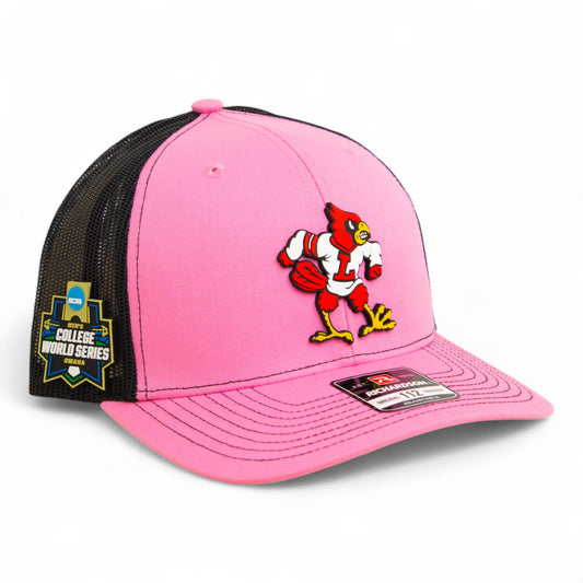 Louisville Cardinals Retro 2025 College World Series 3D Snapback Trucker Hat- Pink/ Black