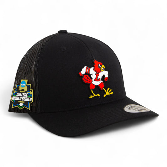 Louisville Cardinals Retro 2025 College World Series 3D YP Snapback Trucker Hat- Black