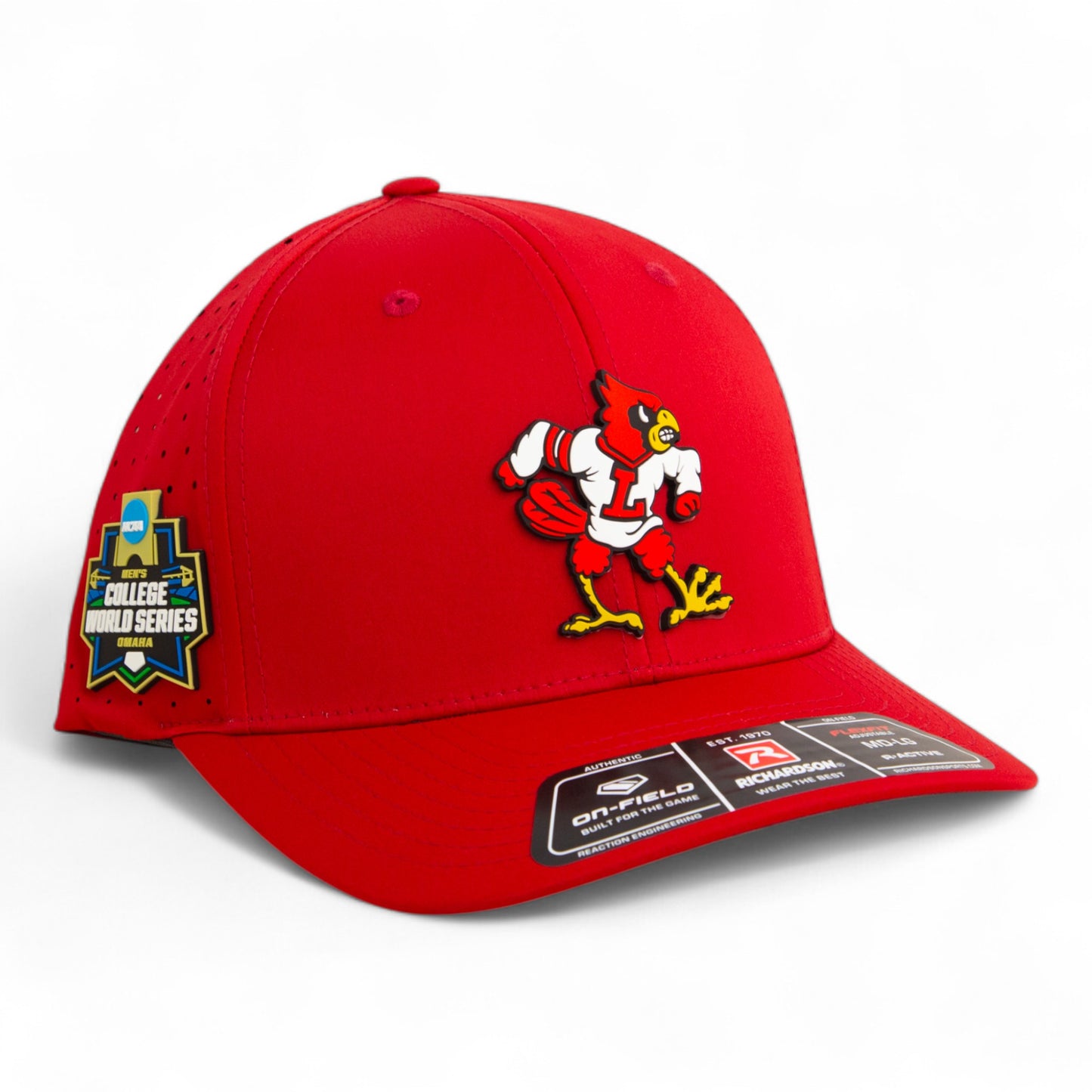 Louisville Cardinals Retro 2025 College World Series 3D Laser Perf R-Flex Cap- Red