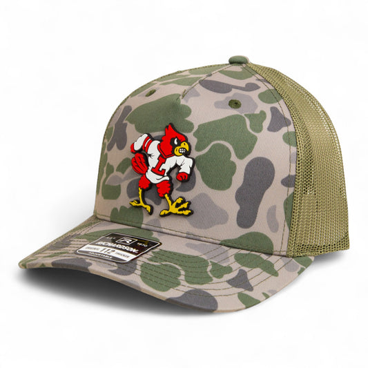 Louisville Cardinals Retro 2025 College World Series 3D Snapback Trucker Hat- Marsh Duck Camo/ Loden
