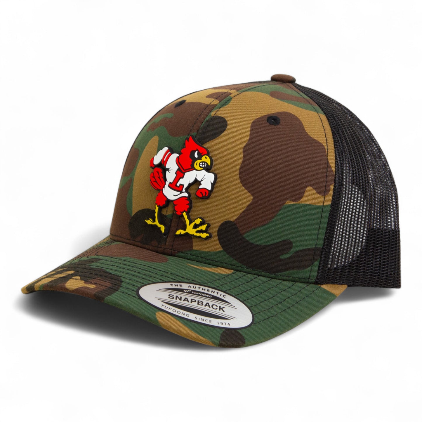 Louisville Cardinals Retro 3D YP Snapback Trucker Hat- Army Camo/ Black