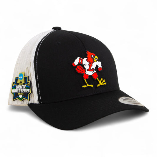 Louisville Cardinals Retro 2025 College World Series 3D YP Snapback Trucker Hat- Black/ White