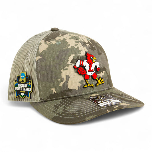 Louisville Cardinals Retro 2025 College World Series 3D Snapback Trucker Hat- Military Digital Camo