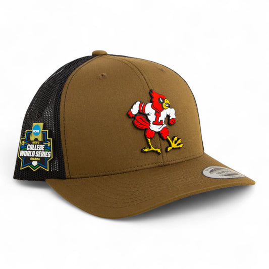 Louisville Cardinals Retro 2025 College World Series 3D YP Snapback Trucker Hat- Coyote/ Black
