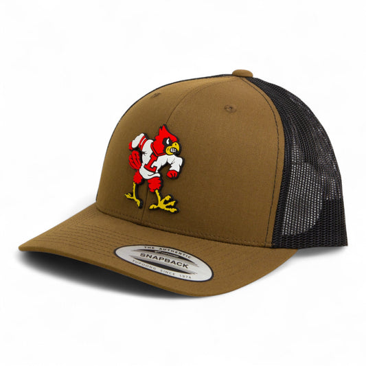 Louisville Cardinals Retro 2025 College World Series 3D YP Snapback Trucker Hat- Coyote/ Black