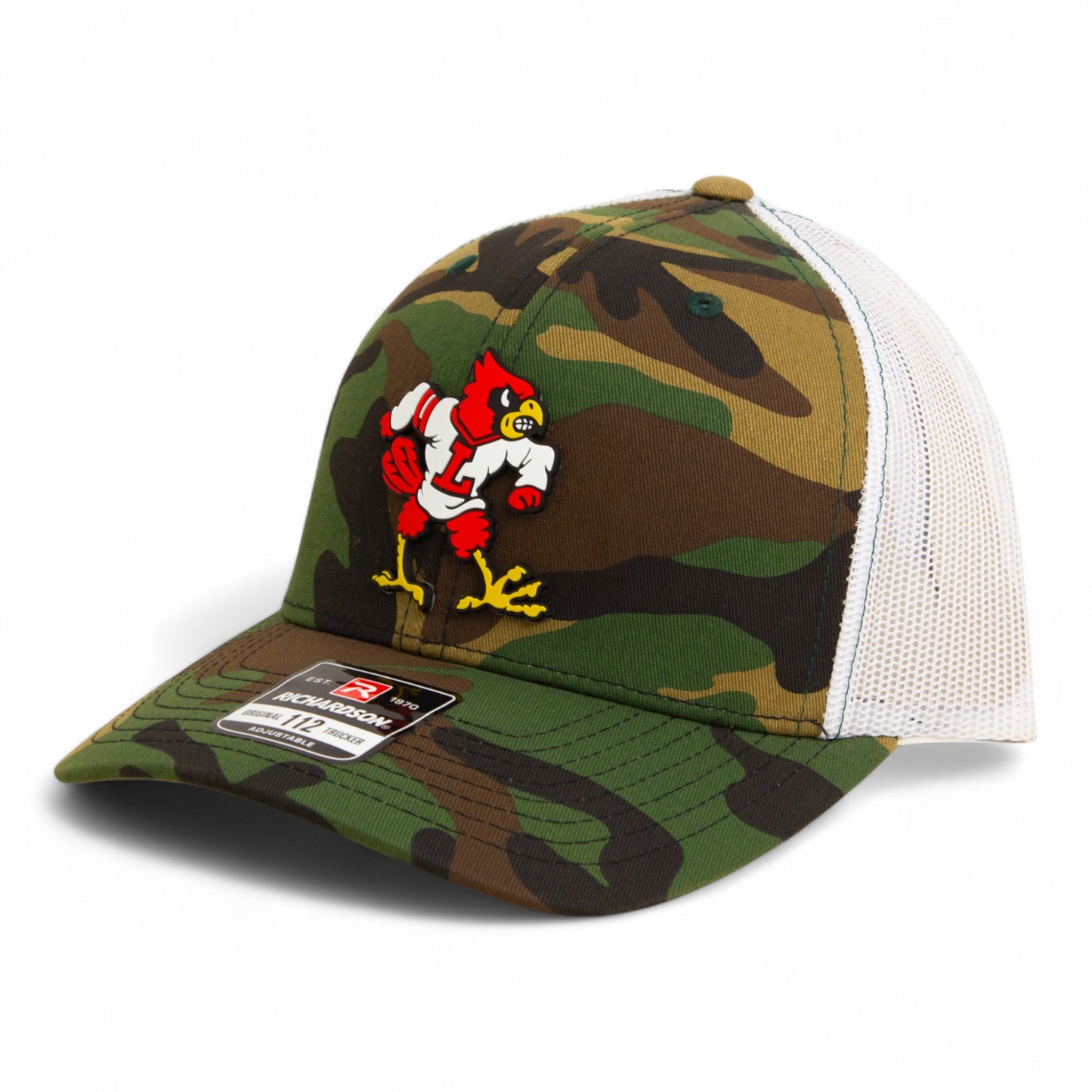 Louisville Cardinals Retro 3D Snapback Trucker Hat- Army Camo/ White
