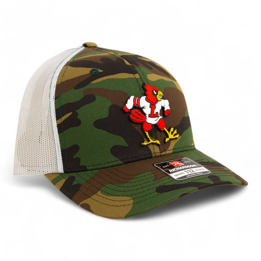 Louisville Cardinals Retro 3D Snapback Trucker Hat- Army Camo/ White