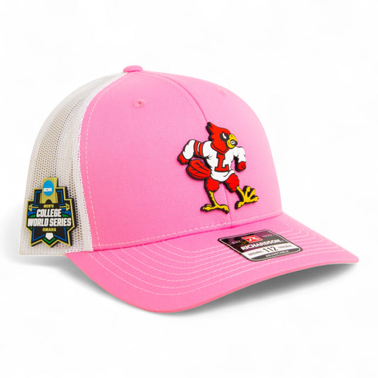 Louisville Cardinals Retro 2025 College World Series 3D Snapback Trucker Hat- Pink/ White