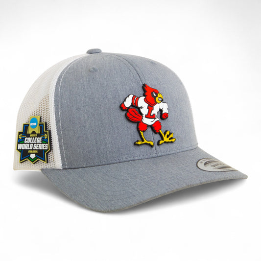 Louisville Cardinals Retro 2025 College World Series 3D YP Snapback Trucker Hat- Heather Grey/ White