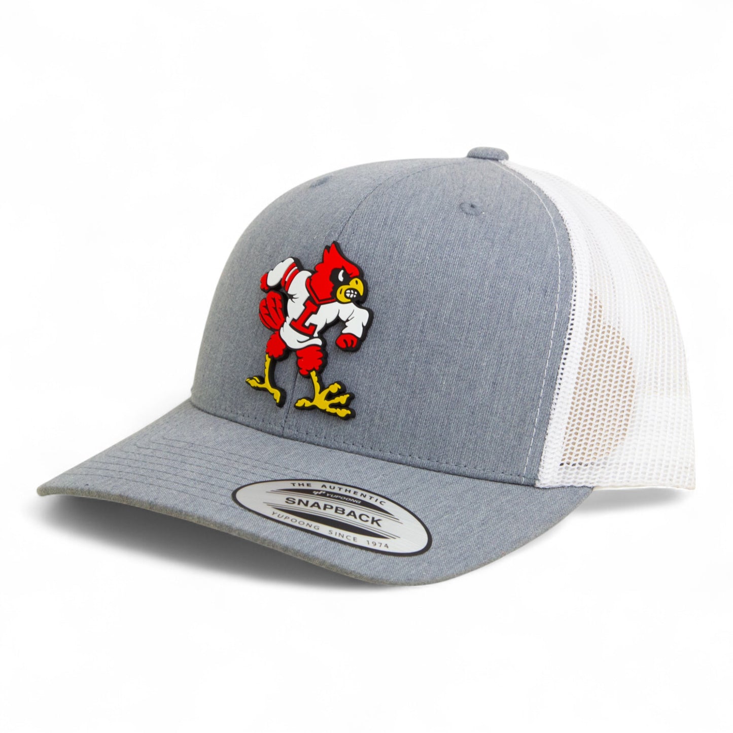 Louisville Cardinals Retro 3D YP Snapback Trucker Hat- Heather Grey/ White