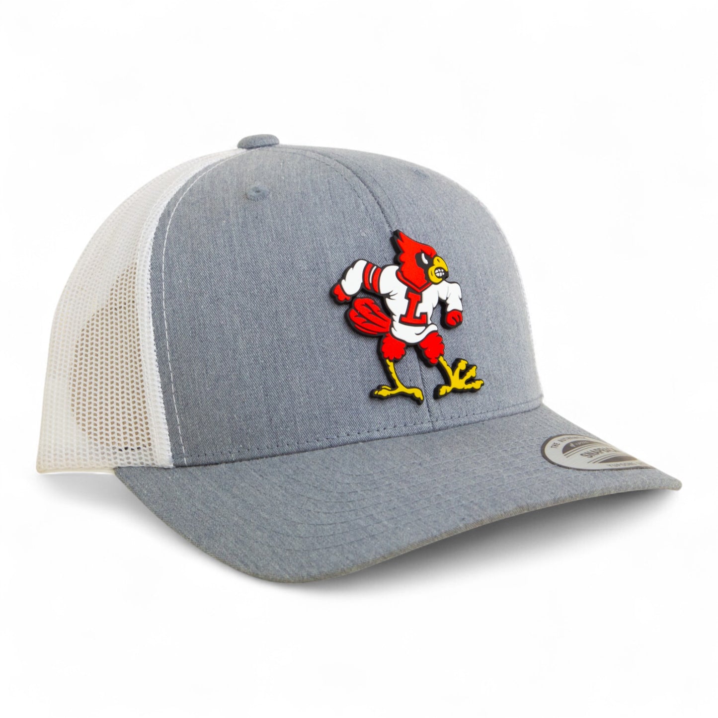 Louisville Cardinals Retro 3D YP Snapback Trucker Hat- Heather Grey/ White