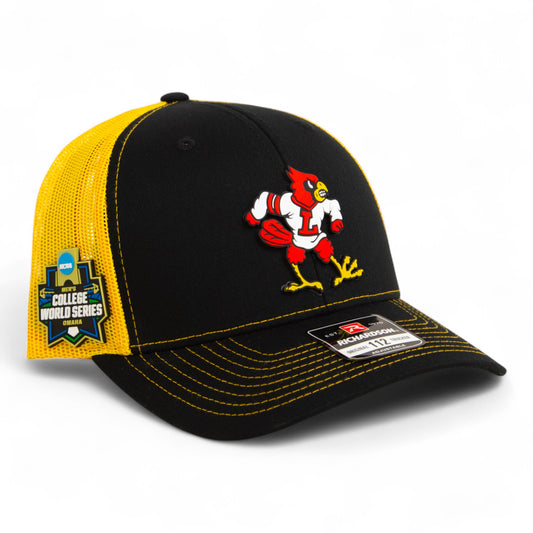 Louisville Cardinals Retro 2025 College World Series 3D Snapback Trucker Hat- Black/ Yellow