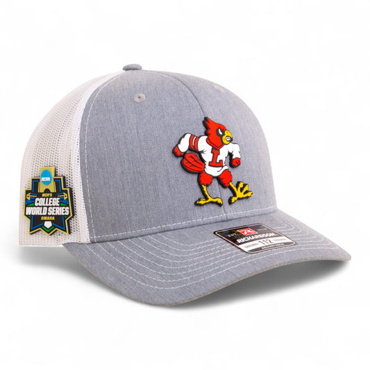 Louisville Cardinals Retro 2025 College World Series 3D Snapback Trucker Hat- Heather Grey/ White