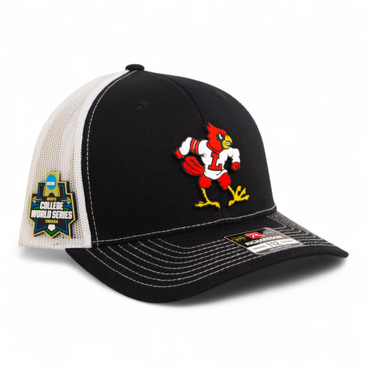 Louisville Cardinals Retro 2025 College World Series 3D Snapback Trucker Hat- Black/ White
