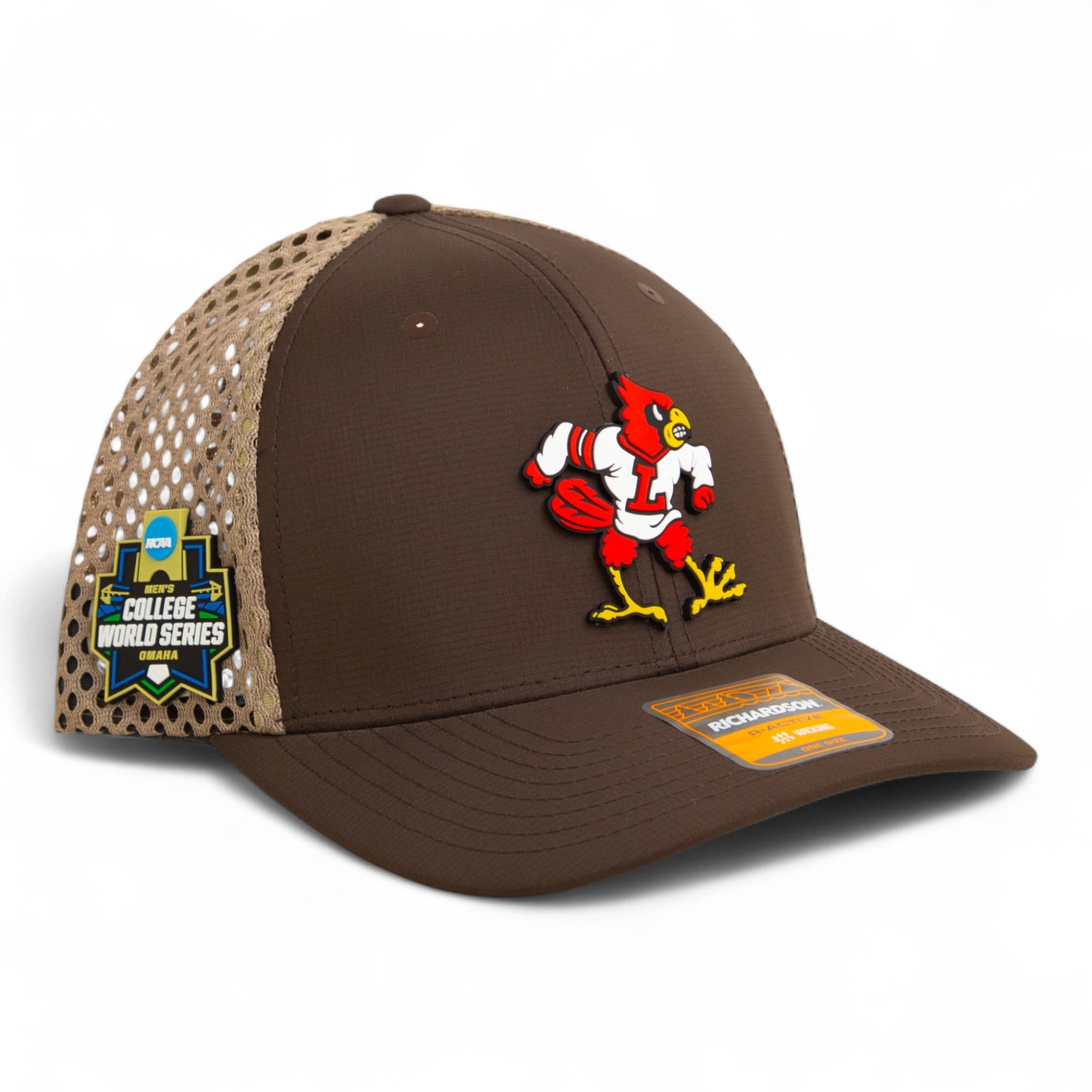 Louisville Cardinals Retro 2025 College World Series 3D Snapback Tilikum Trucker Hat- Brown/ Tan