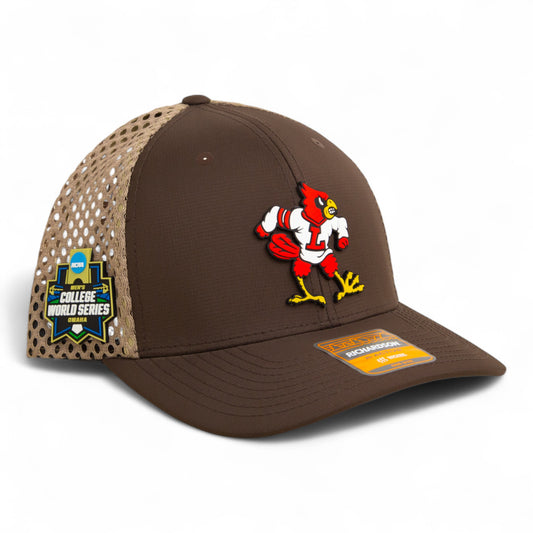 Louisville Cardinals Retro 2025 College World Series 3D Snapback Tilikum Trucker Hat- Brown/ Tan